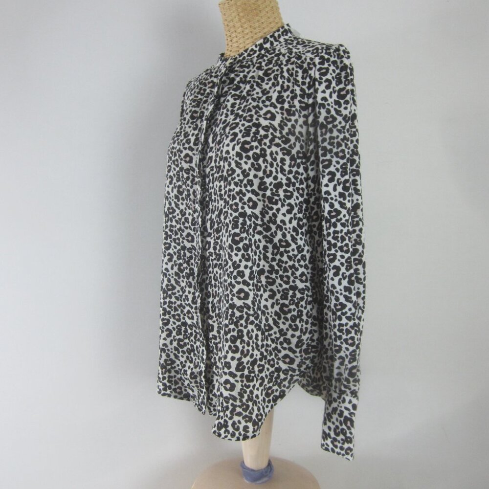 New Loft Womens  S Leopard Print Blouse Shirt Black White Pale Pink NWT $59.50